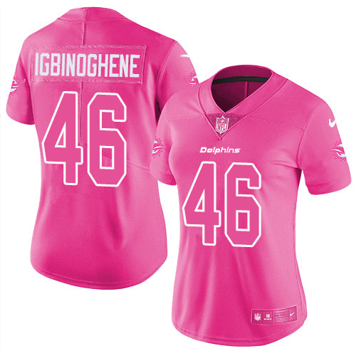 Nike Miami Dolphins #46 Noah Igbinoghene Pink Women Stitched NFL Limited Rush Fashion Jersey->women nfl jersey->Women Jersey